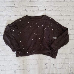 Distressed Cropped Splatter Sweater